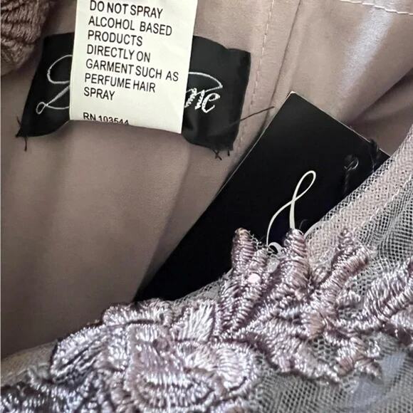 NWT La Femme Floral Embroidery Chiffon Gown Dark Mauve 8 MSRP $460 - Picture 5 of 5